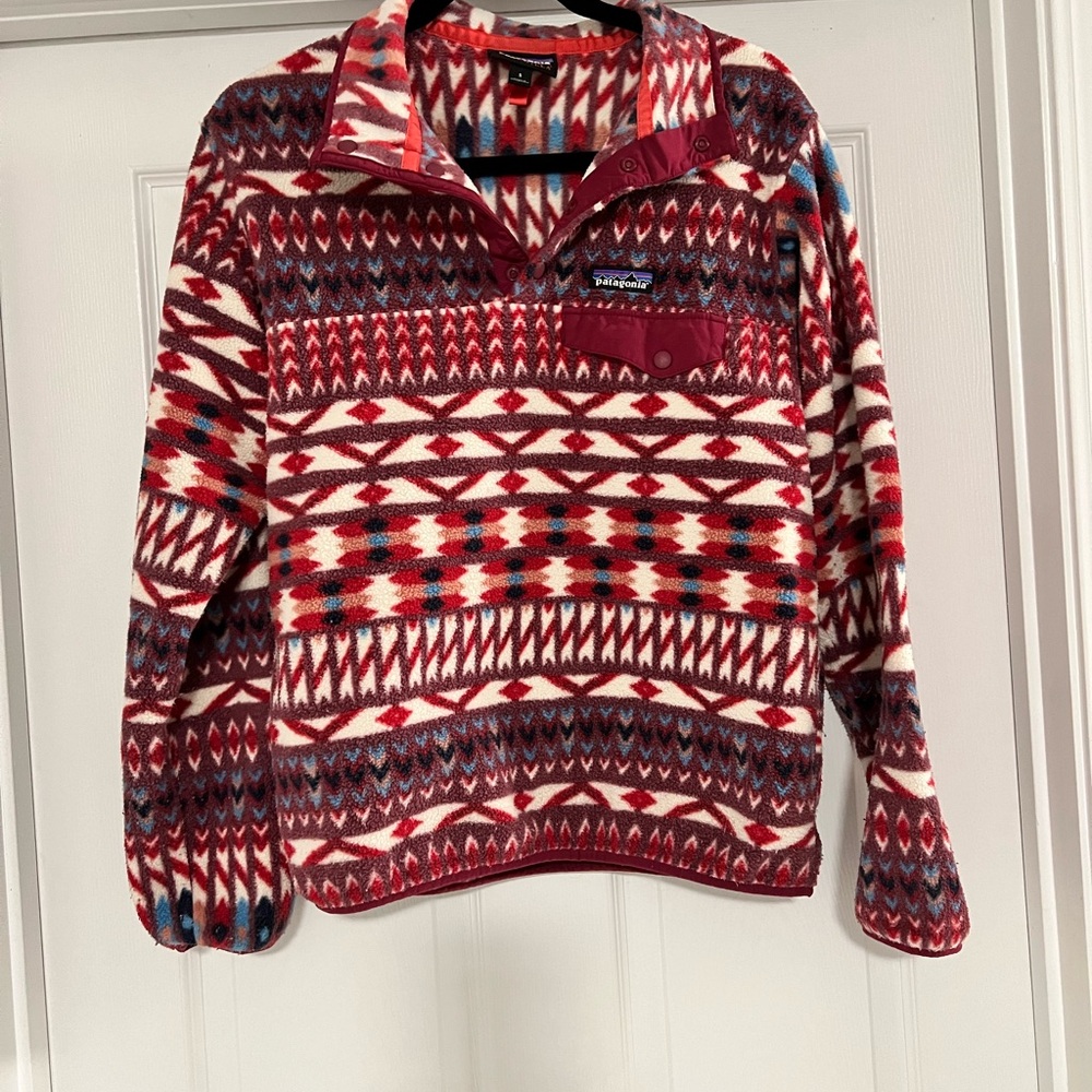 Patagonia Red Patterned Fleece Pullover